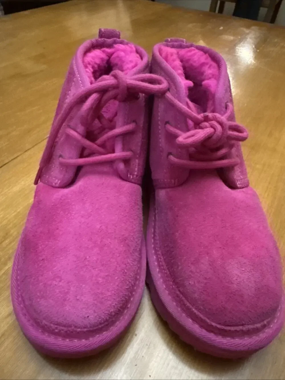 UGG Neumel II Hot Pink Suede Lace Up Big Kids Boots Youth Size 2 School Outdoor